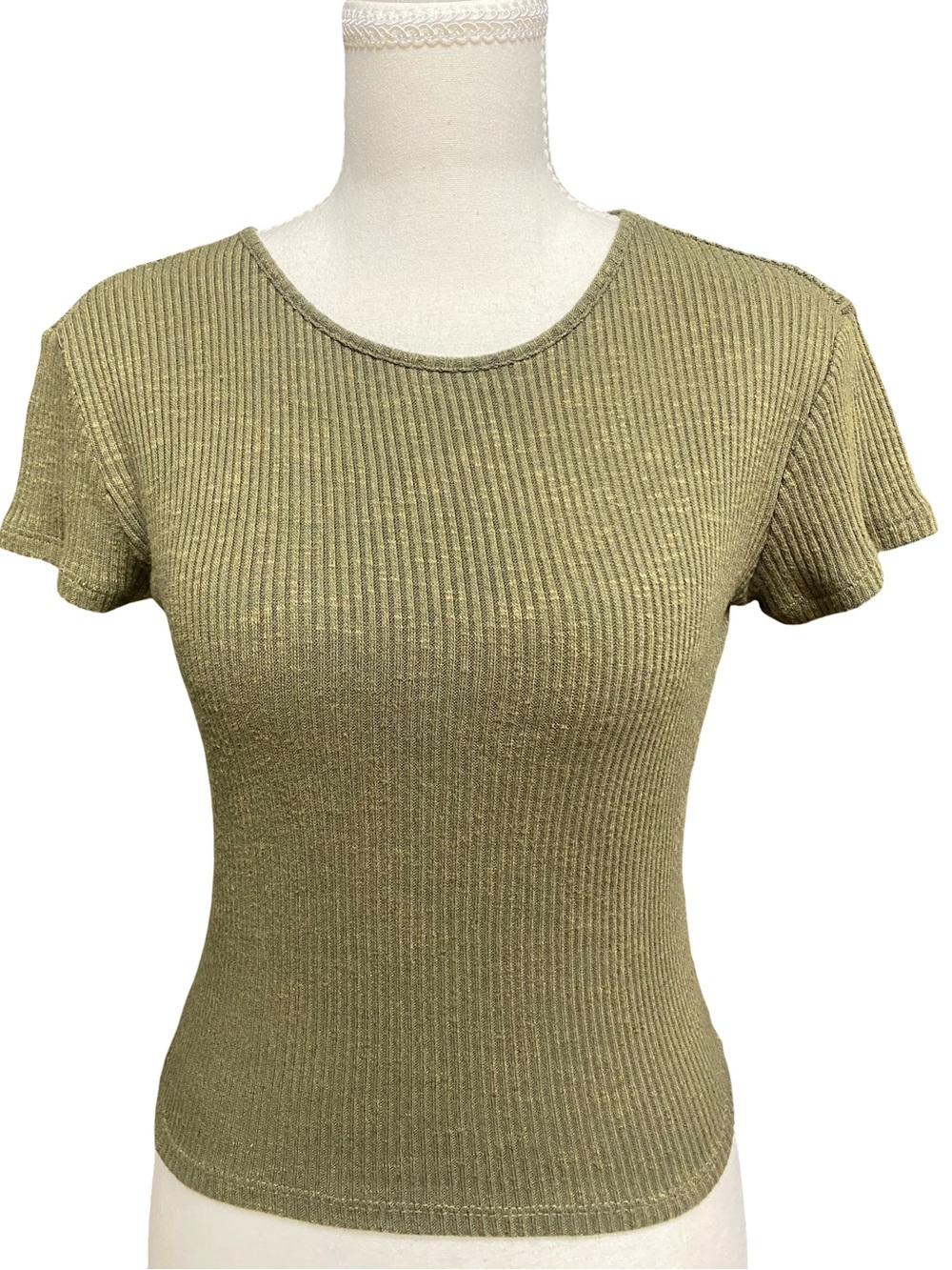 Women's Ribbed Short-Sleeve Crop Top in Olive Brown